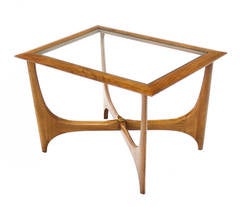 Square Walnut and Glass-Top Mid-Century Modern Side or End Table