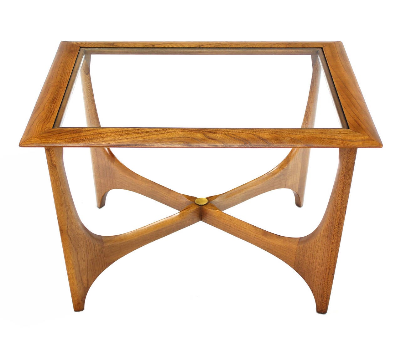 American Square Walnut and Glass-Top Mid-Century Modern Side or End Table