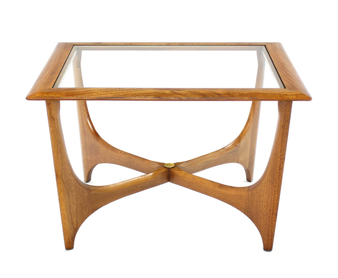 Square Walnut and Glass-Top Mid-Century Modern Side or End Table 3