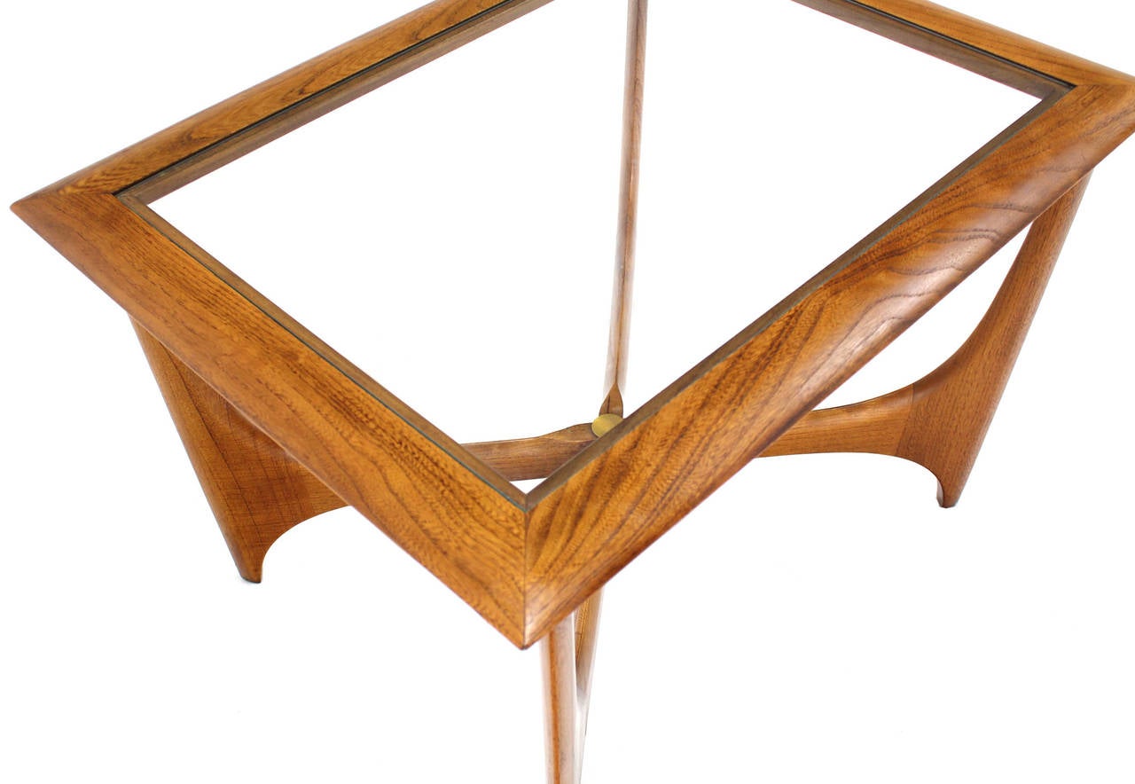 Square Walnut and Glass-Top Mid-Century Modern Side or End Table 2
