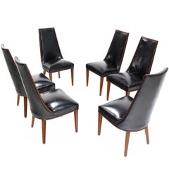 Set of Six Tall Back High Quality Leather Dining Chairs