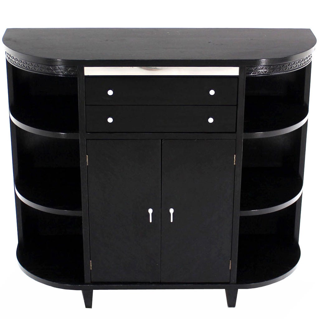 Black Lacquer Server Cabinet or Credenza with Shelf