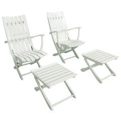 Retro Pair of Outdoor Folding Lounge Chairs + Ottomans by Triconfort