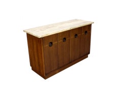 Midcentury Danish Travertine-Top Walnut with Rosewood Server or Credenza