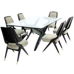 Midcentury Italian Set of Six Dining Chairs and Table in the Ico Parisi Style
