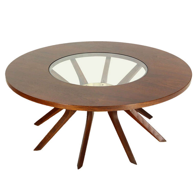 Walnut And Glass Spider Legged Mid Century Modern Round Coffee Walnut And Glass Spider Legged Mid Century Modern Round Coffee Table 1