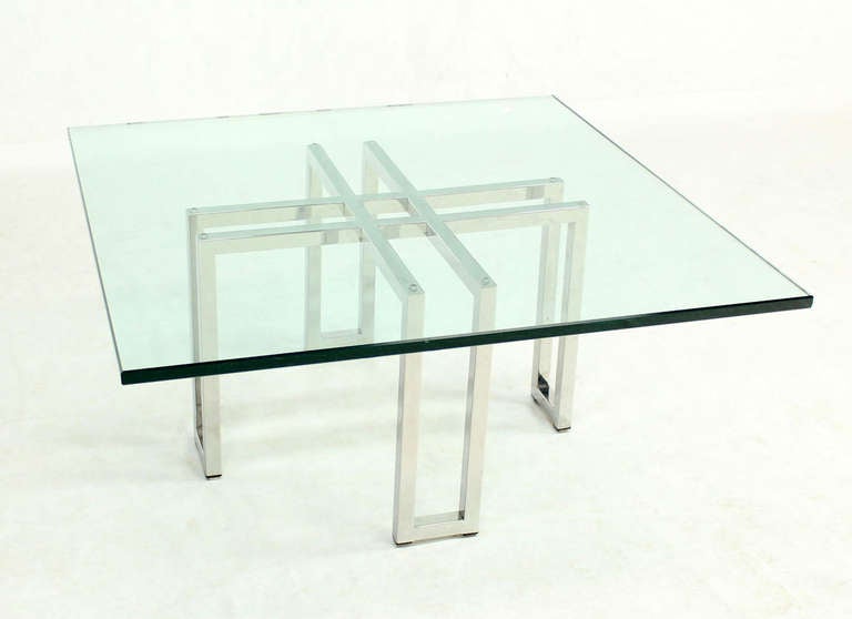 20th Century Chrome Base and Square Glass-Top, Mid-Century Modern Coffee Table