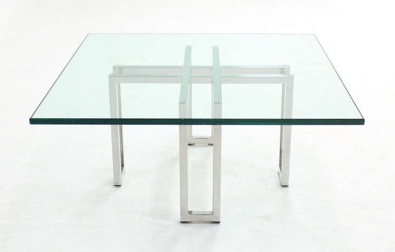 Chrome Base and Square Glass-Top, Mid-Century Modern Coffee Table 2