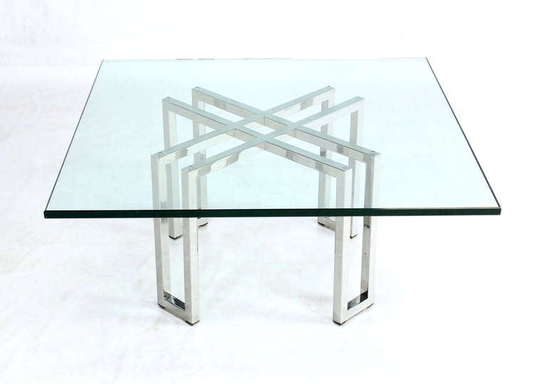 American Chrome Base and Square Glass-Top, Mid-Century Modern Coffee Table