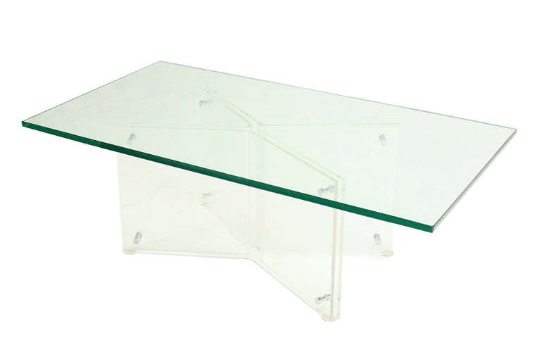 Mid-Century Modern Lucite Base and Glass-Top Coffee Table 2
