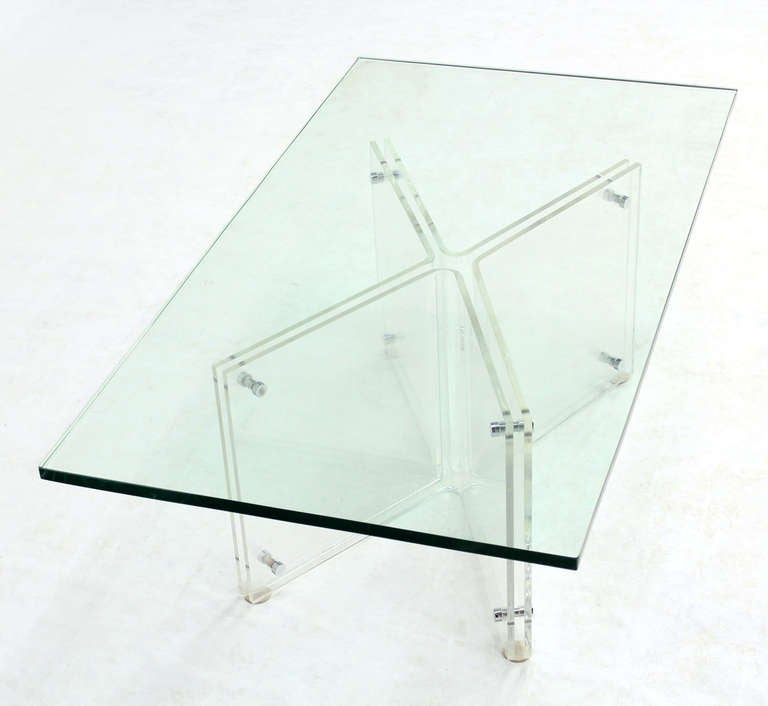 20th Century Mid-Century Modern Lucite Base and Glass-Top Coffee Table