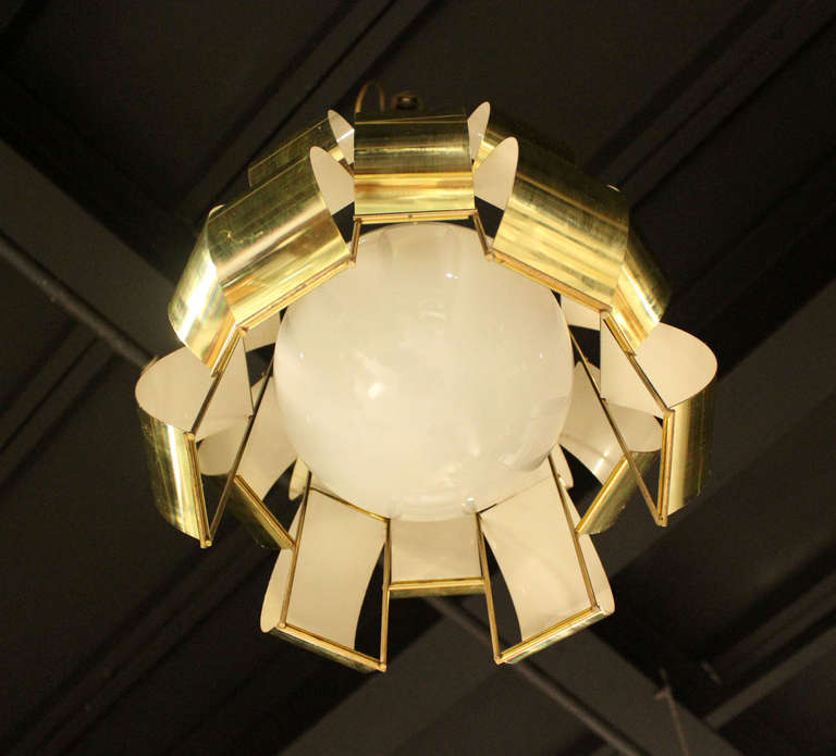 Pair of Mid-Century Modern Brass Light Fixture Chandeliers In Excellent Condition In Rockaway, NJ