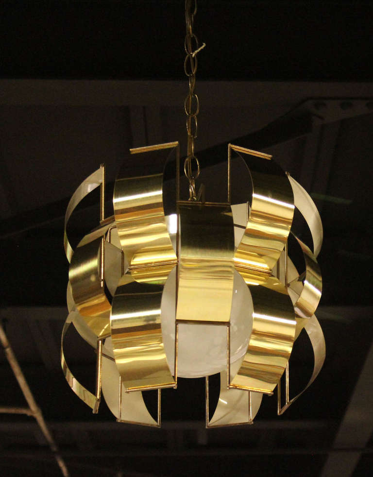 Pair of Mid-Century Modern Brass Light Fixture Chandeliers 1