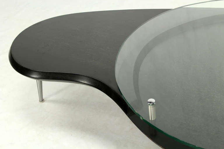 Mid-Century Modern, Organic Kidney Shape, Elevated Glass-Top Coffee Table In Good Condition In Rockaway, NJ