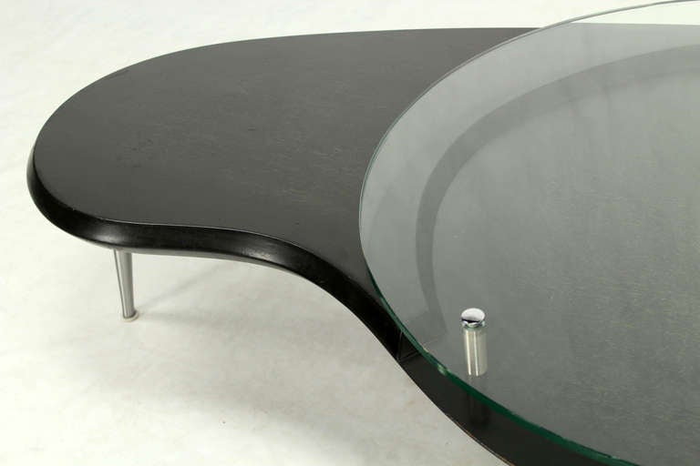 Table basse en forme de rein organique, moderne du milieu du siècle dernier, à plateau en verre surélevé 1
