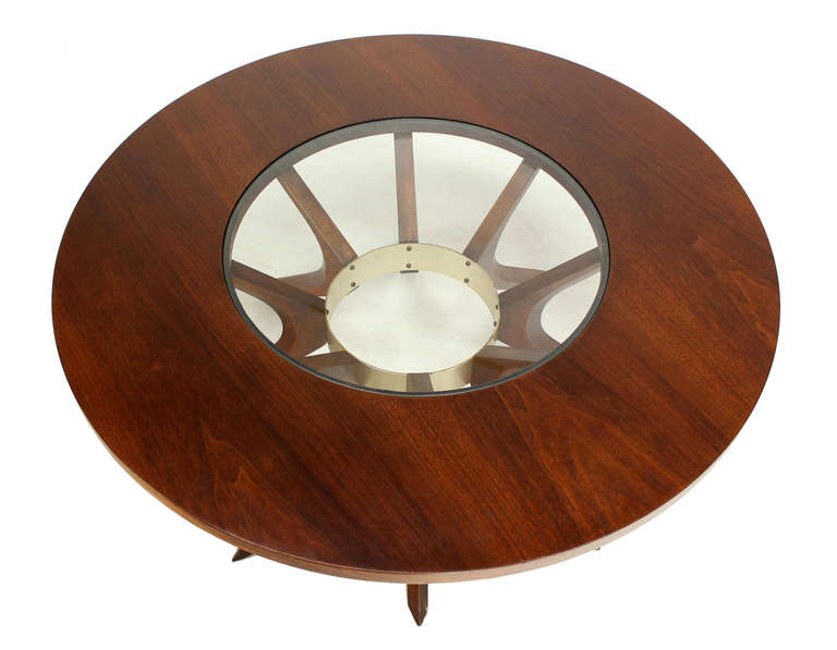 20th Century Walnut and Glass Spider Legged Mid Century Modern Round Coffee Table