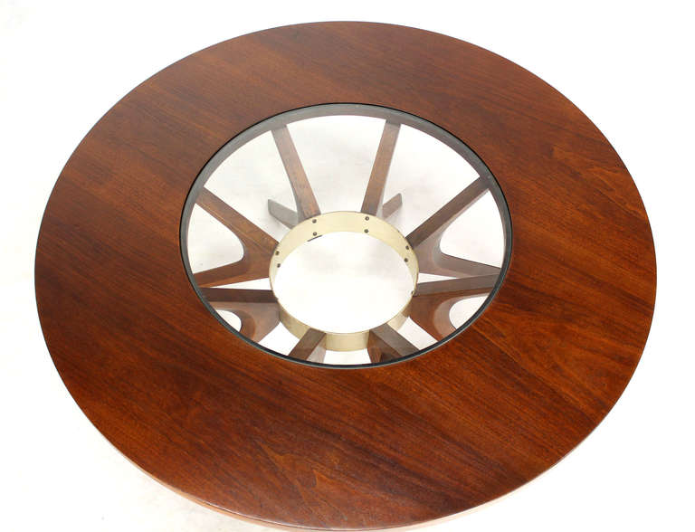 Walnut and Glass Spider Legged Mid Century Modern Round Coffee Table 3