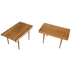 Pair of Danish Slat Wood Short Benches