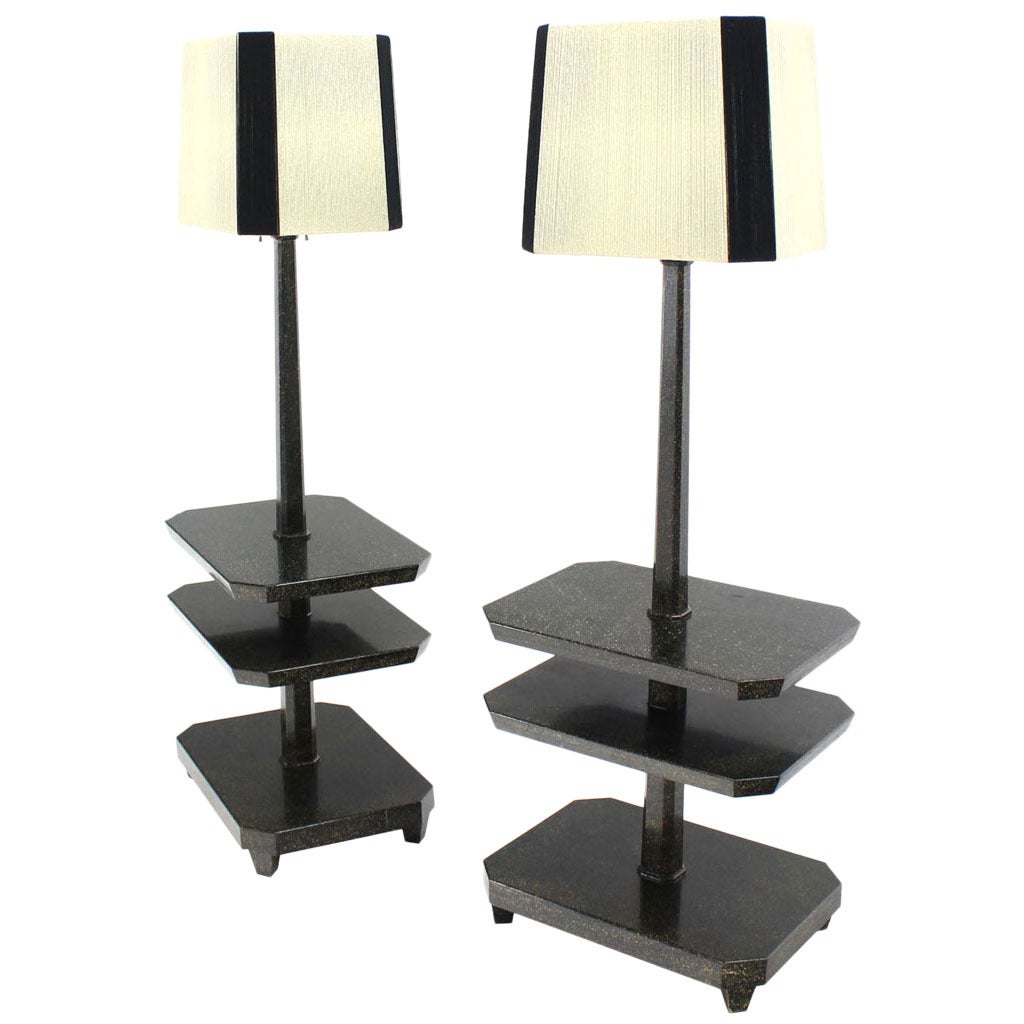 Pair of Black Lacquer 3 Tier Lamps Side Step End Tables Decorative For Sale at 1stdibs