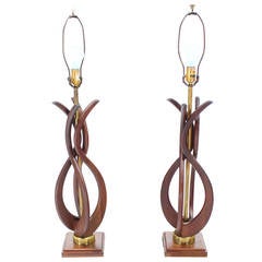 Pair of Oiled Walnut Table Lamps