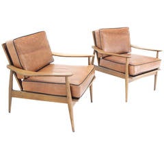 Pair of Danish Mid-Century Modern Leather Upholstery Lounge Chairs