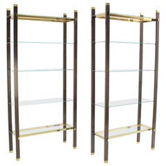 Pair of Solid Brass and Glass Etageres