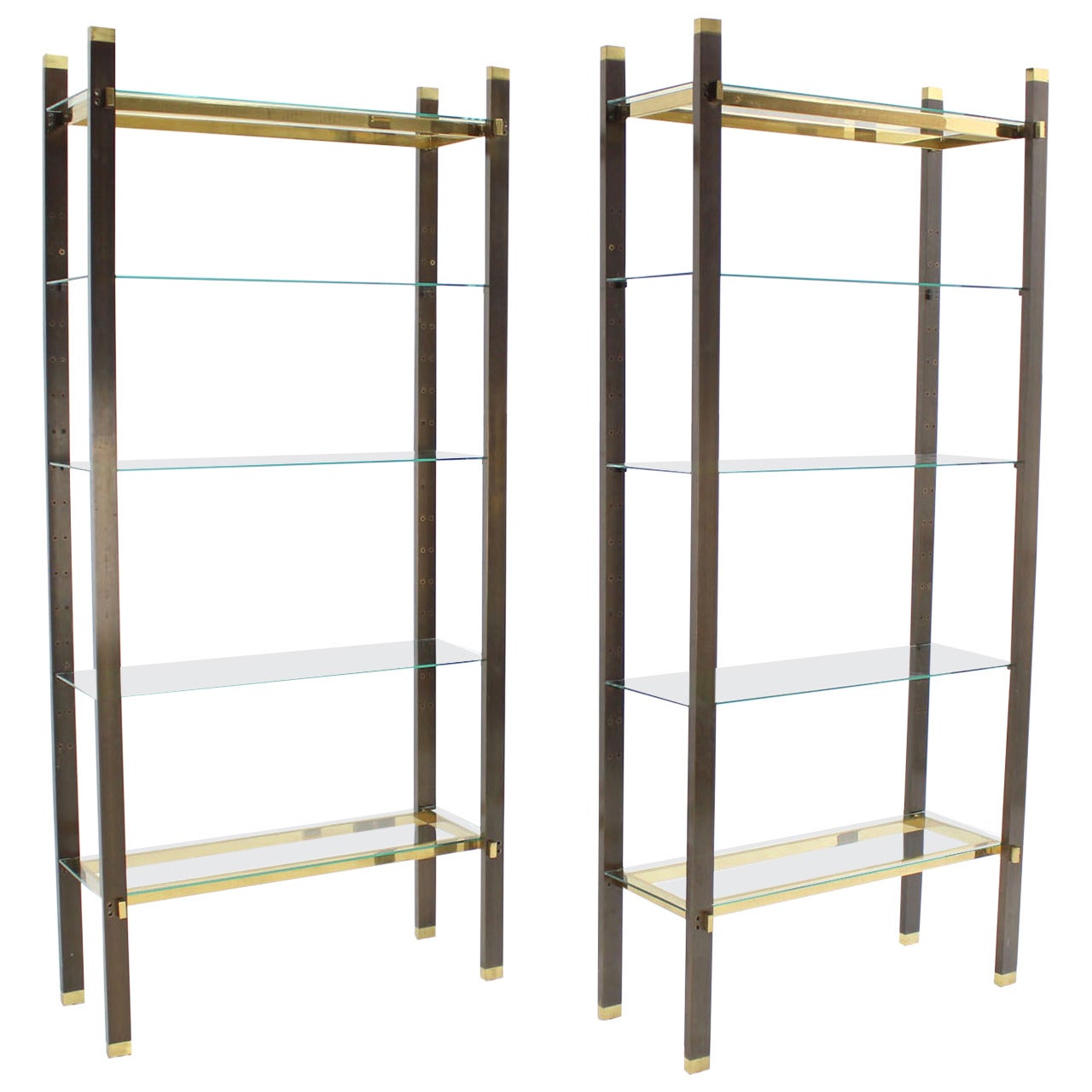 Pair of Solid Brass and Glass Etageres