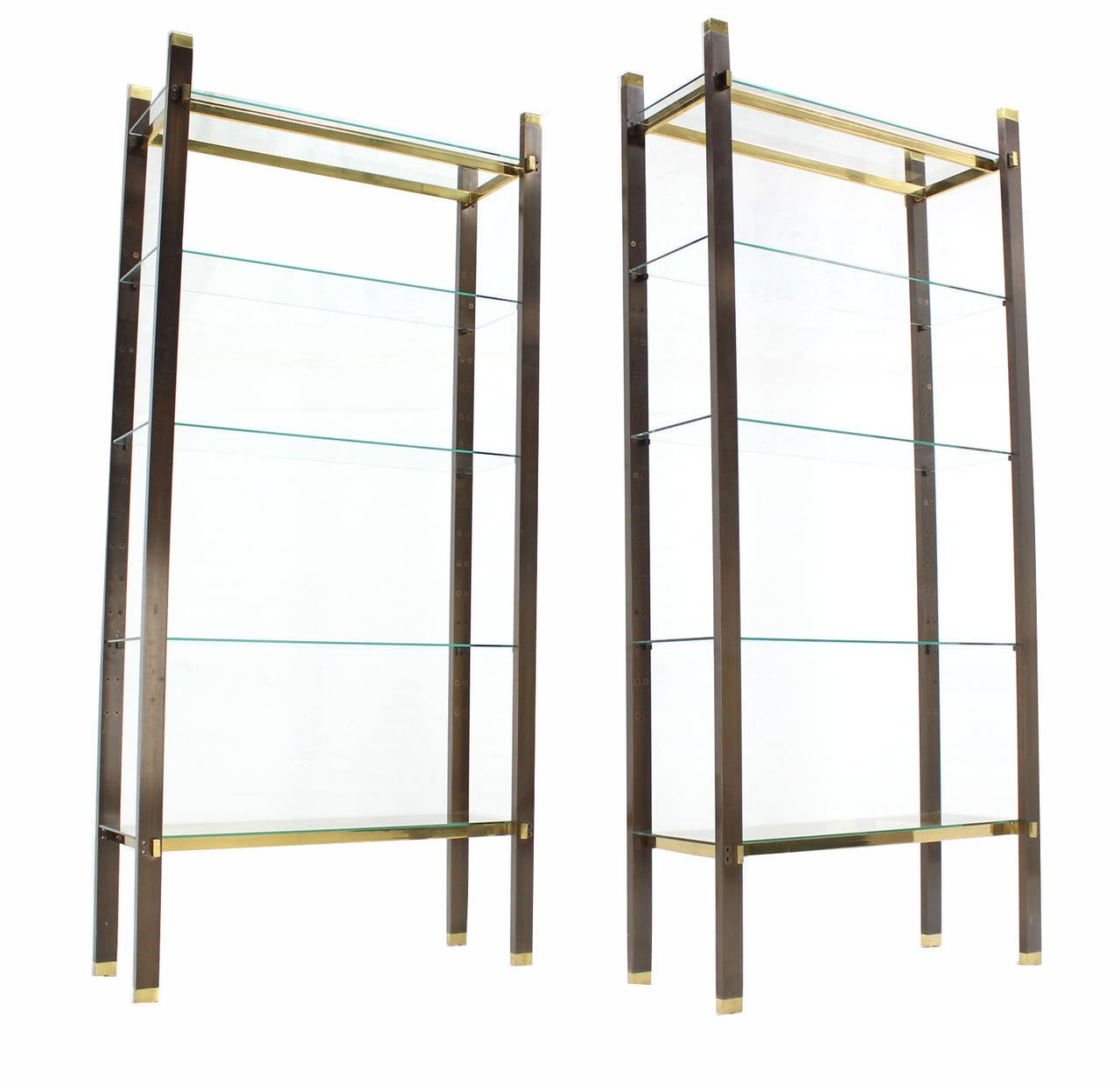 Pair of Solid Brass and Glass Etageres In Excellent Condition In Rockaway, NJ