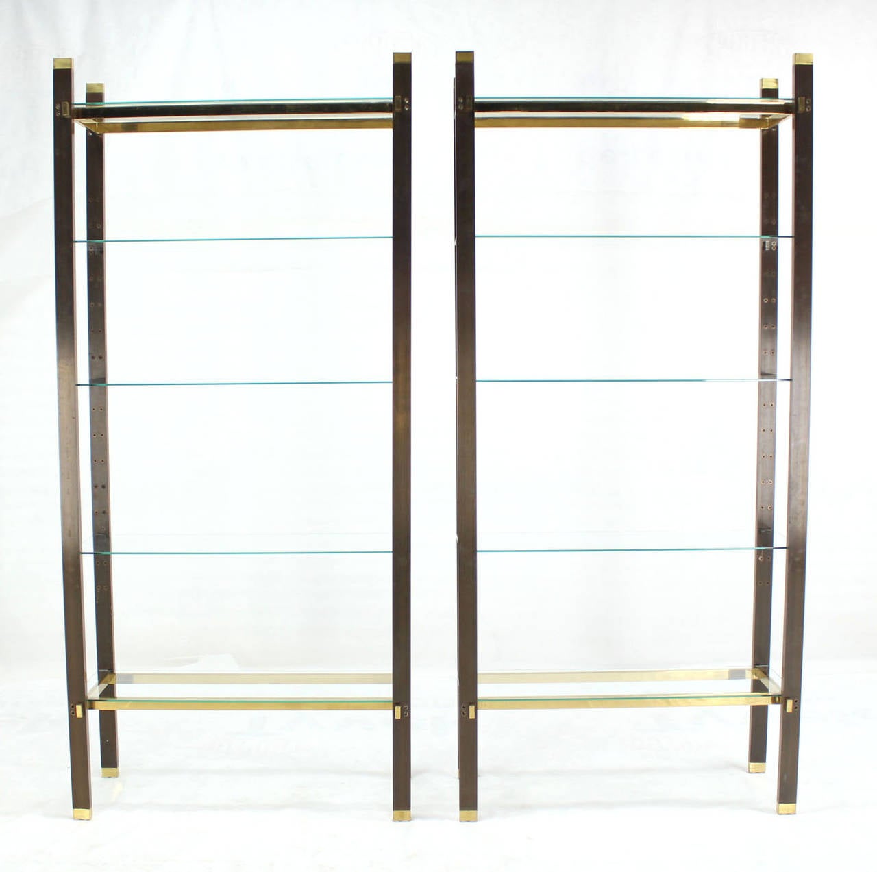 Pair of Solid Brass and Glass Etageres 3