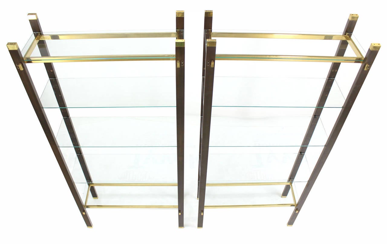 Pair of Solid Brass and Glass Etageres 2