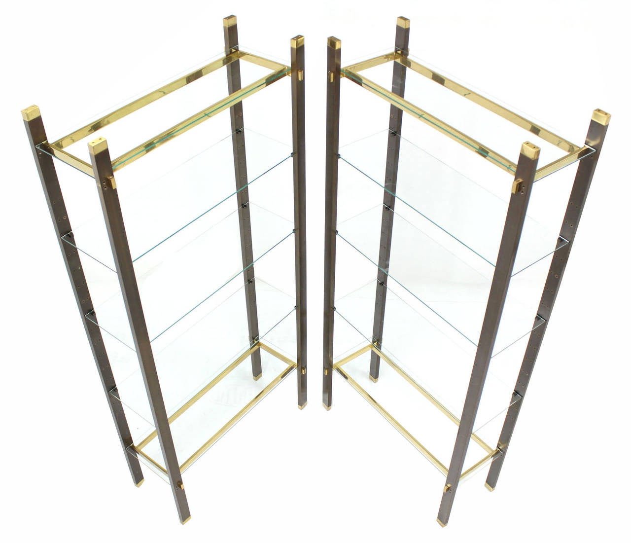 Pair of Solid Brass and Glass Etageres 4