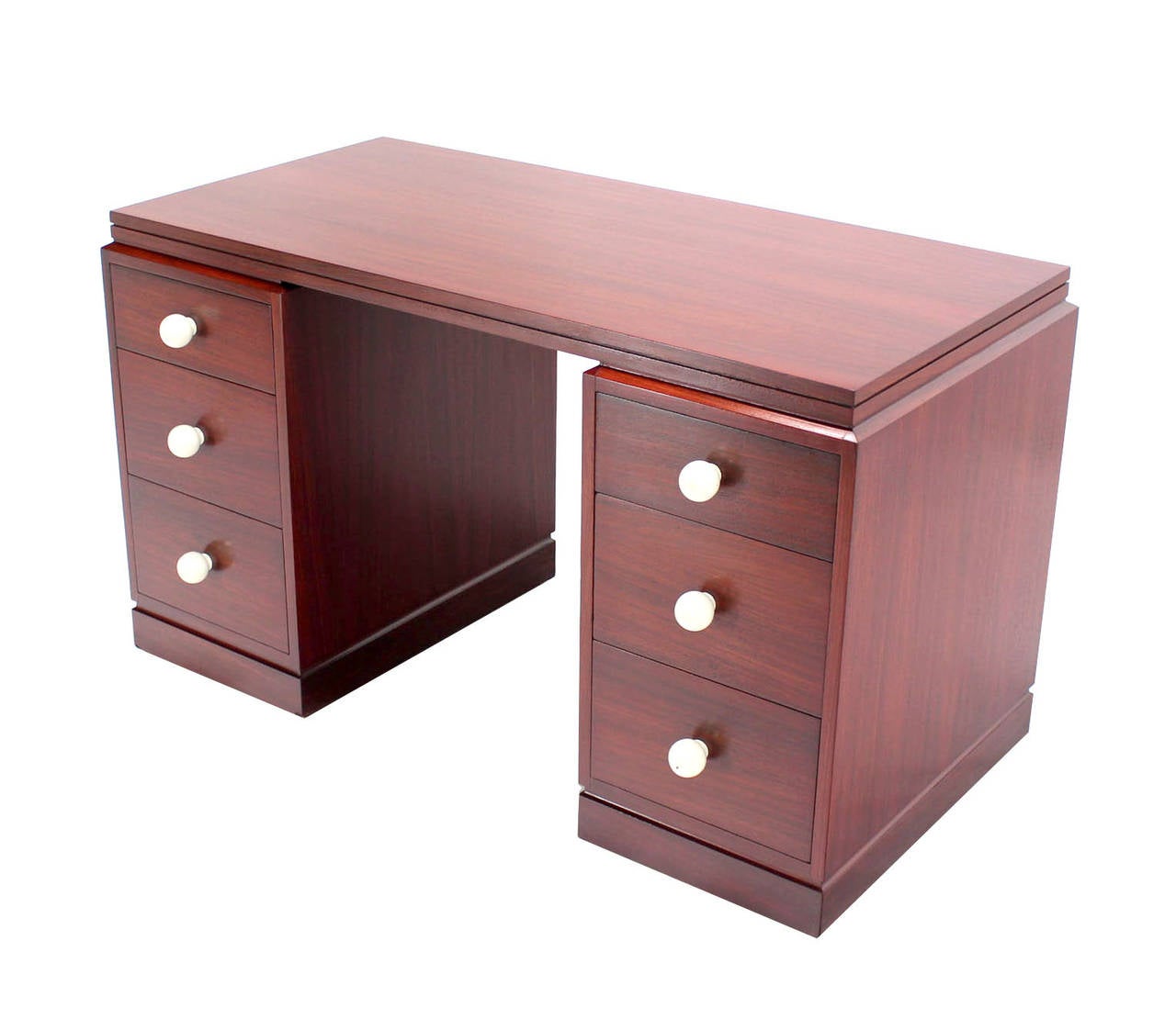 Very nice French Art Deco petit rosewood desk. White enamel knobs pulls.