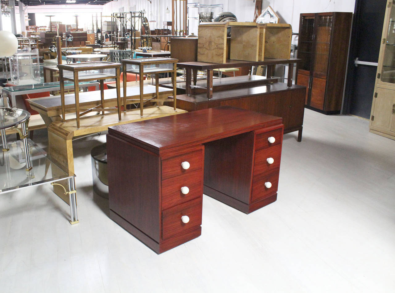 Mid-Century Modern Double Pedestal French Petit Art Deco Rosewood Desk