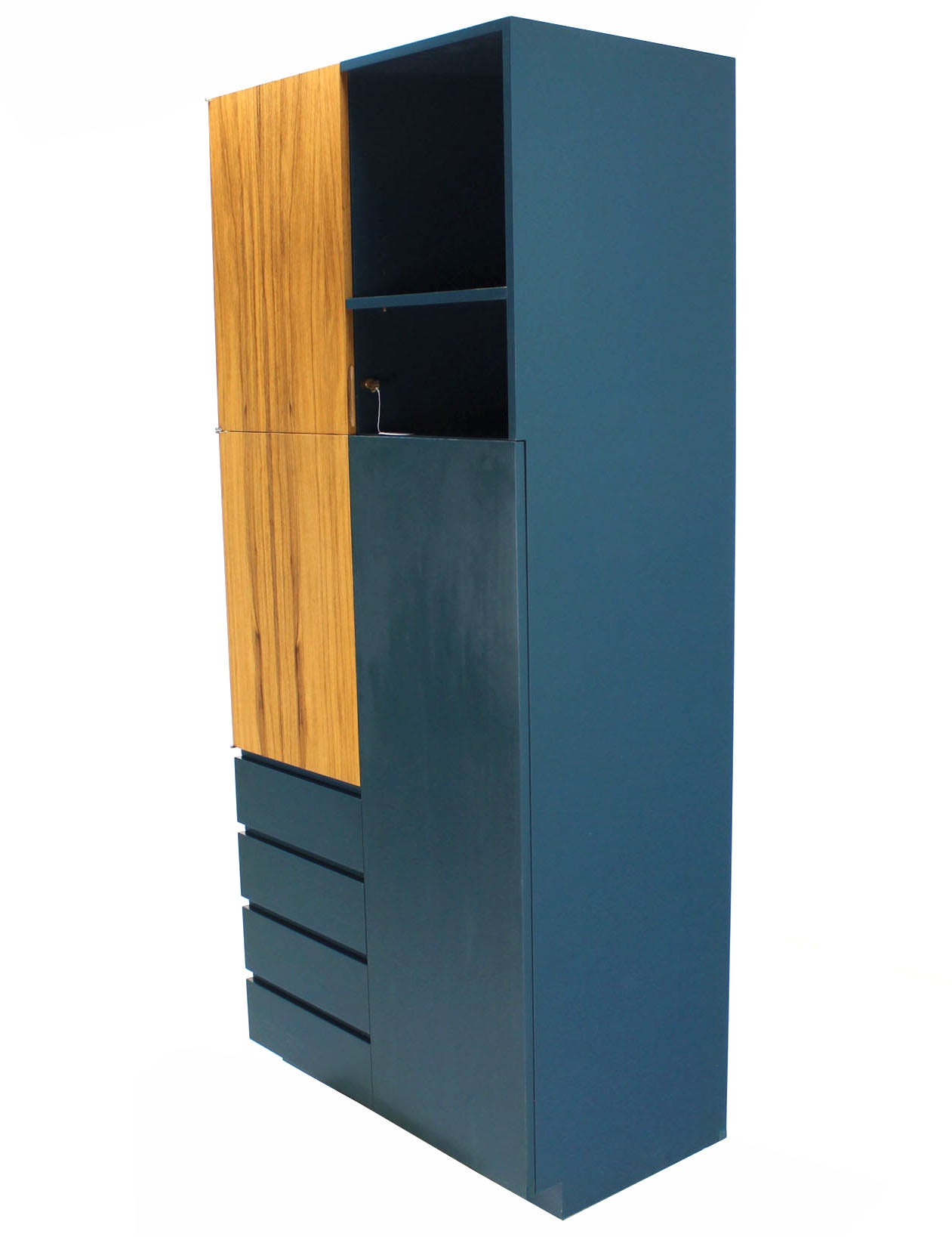 Unusual liquor cabinet by Vladimir Kagan. Blue and blond.