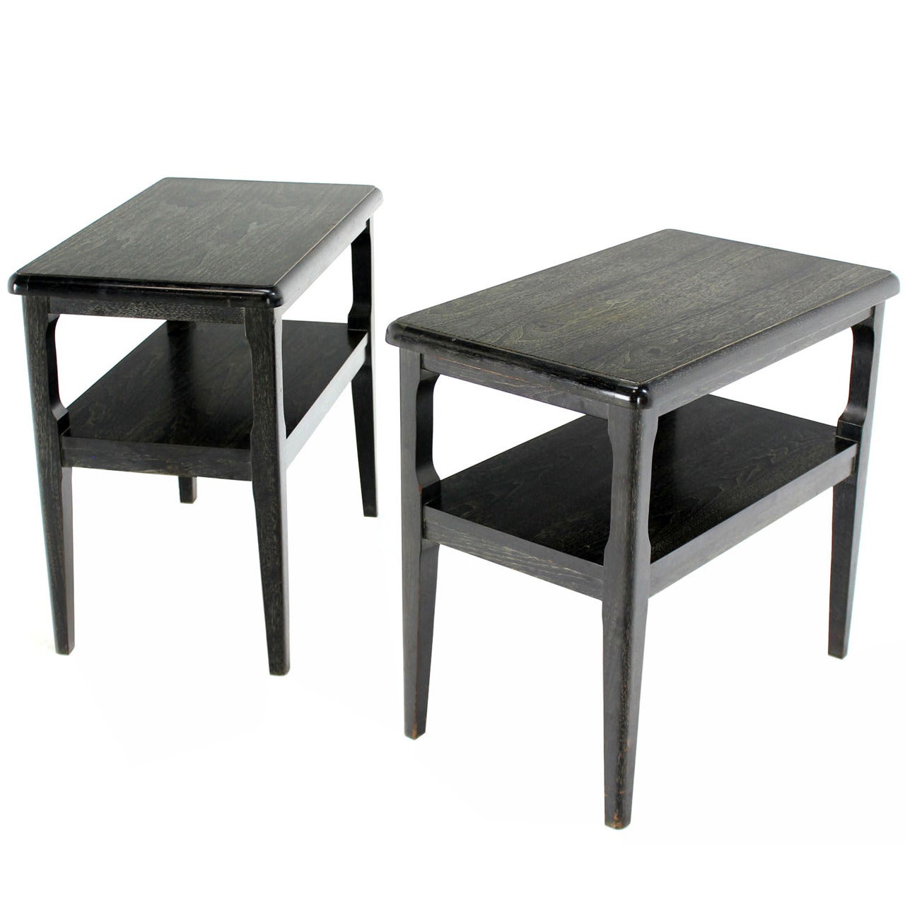 Pair of Black Cerused Oak Lacquer Finish End or Side Tables