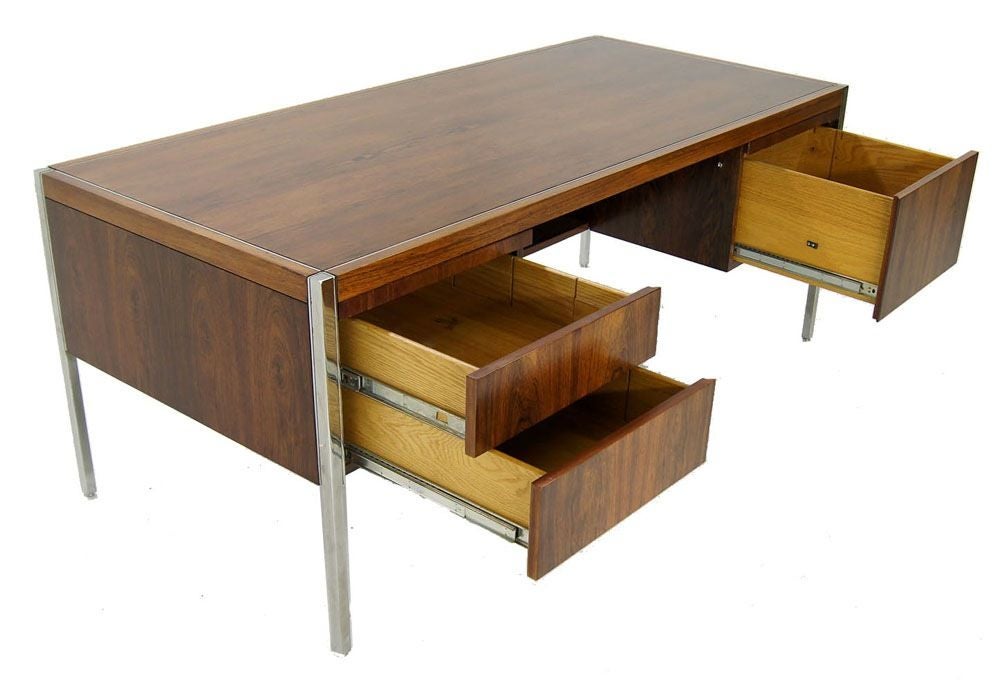 Stainless Steel Mid Century Modern Rosewood Desk by Richard Schultz for Knoll