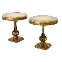 Pair of Hollywood Regency End Hall Tables Reverse Painting Glass