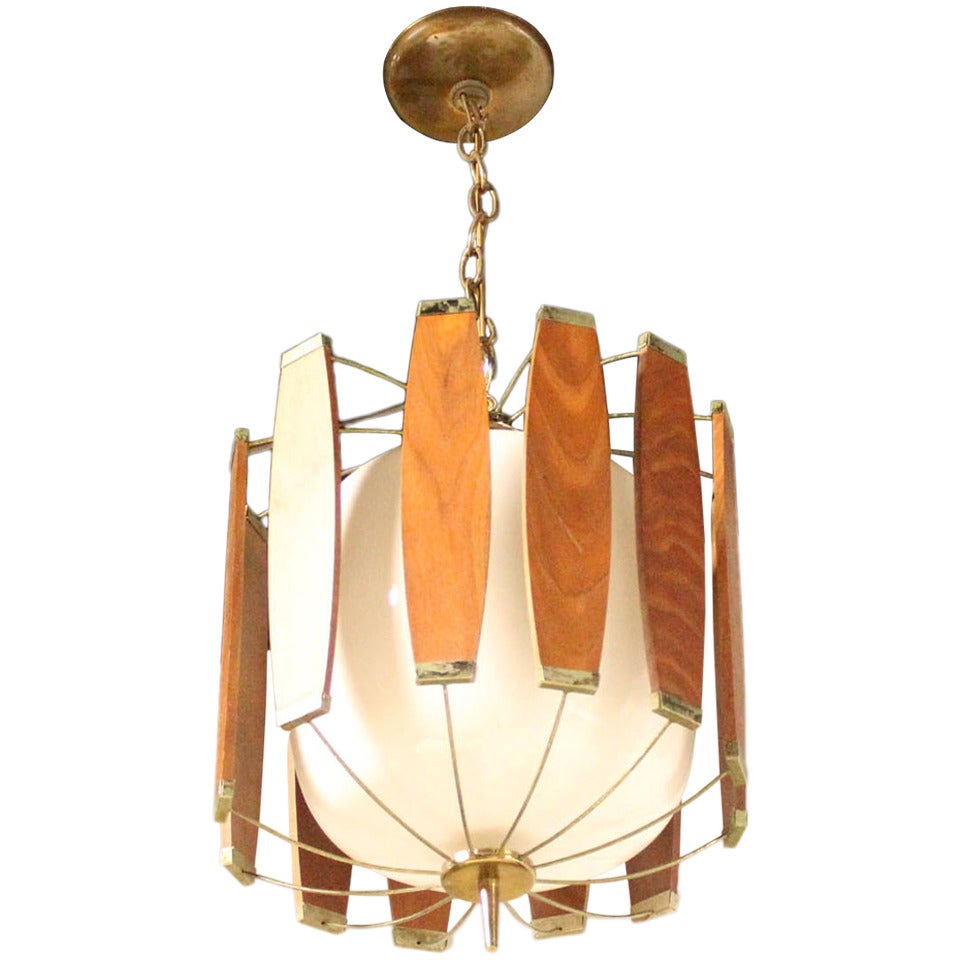 Vintage Teak and Brass Mid Century Danish Modern Light Fixture Chandelier