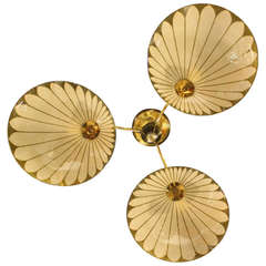 Mid-Century Modern Italian Glass and Brass Chandelier Fixture