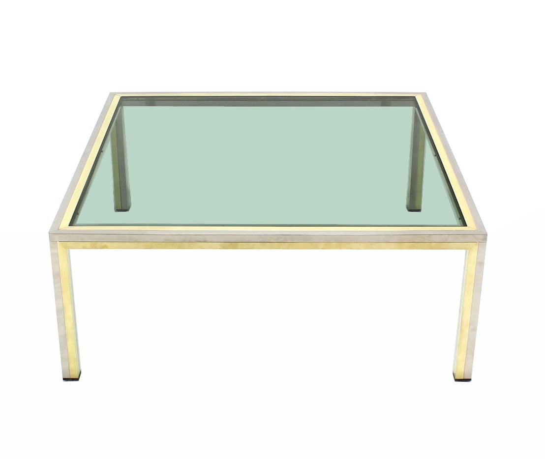 Square Brass, Chrome and Glass Coffee Table by Romeo Rega For Sale at