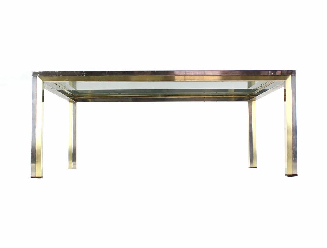 Square Brass, Chrome and Glass Coffee Table by Romeo Rega 2