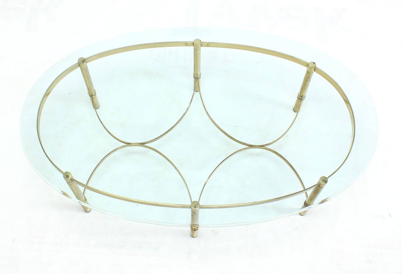 Mid-Century Modern Oval Brass and Glass Coffee Table