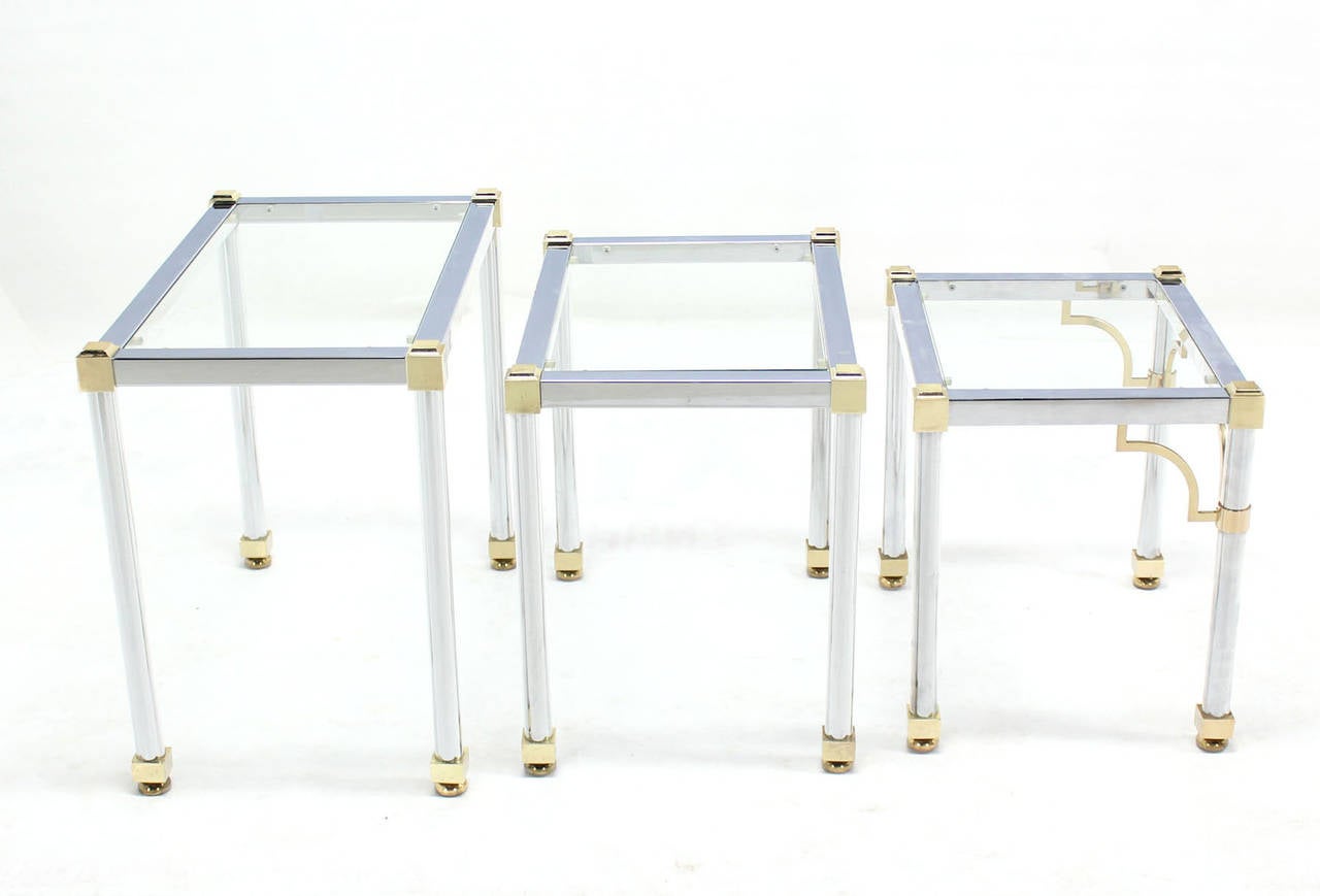 Set of Three Chrome and Brass Nesting Tables For Sale 2