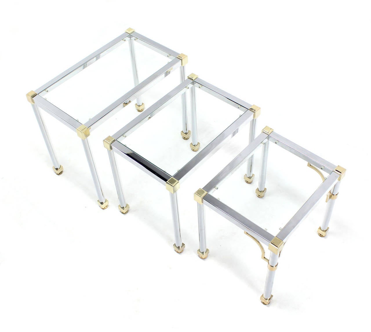 Set of Three Chrome and Brass Nesting Tables In Excellent Condition For Sale In Rockaway, NJ