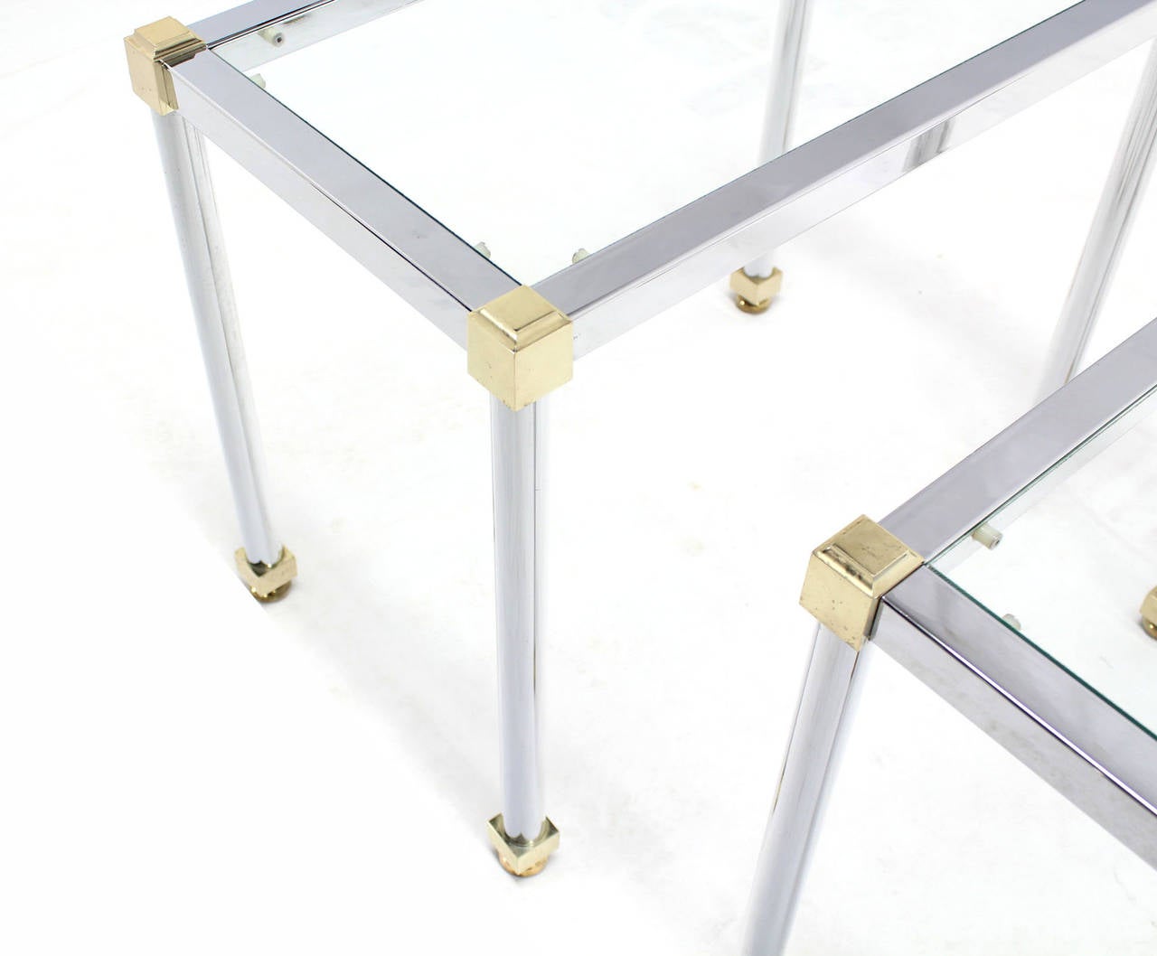 Set of Three Chrome and Brass Nesting Tables For Sale 1