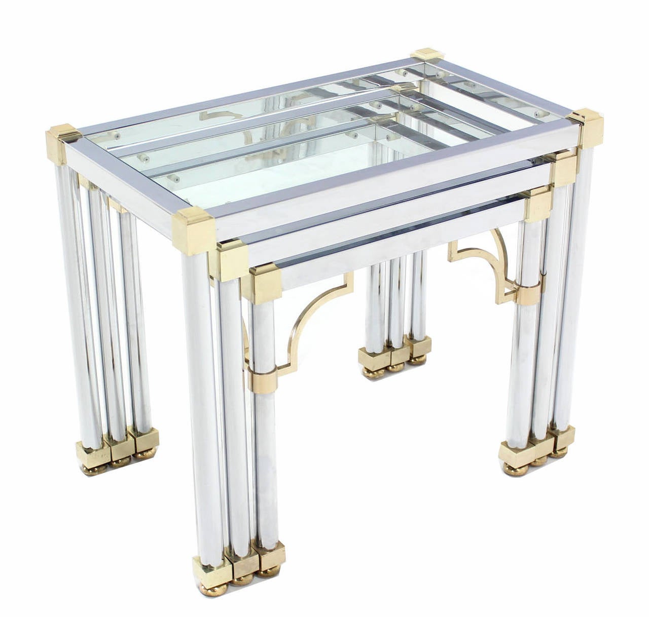 Mid-Century Modern Set of Three Chrome and Brass Nesting Tables For Sale