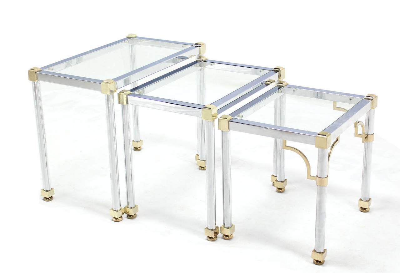 Set of Three Chrome and Brass Nesting Tables For Sale 4