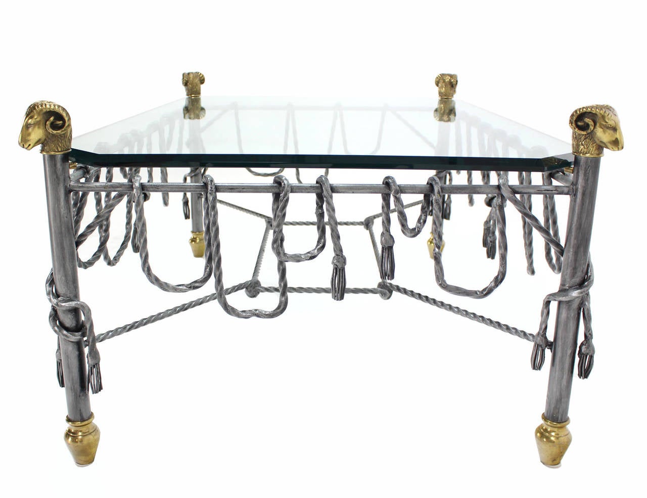 Ornate Wrought Iron Brass and Glass Coffee Table 1