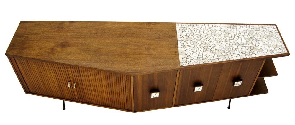 C.1960's custom design walnut sideboard with tambour doors.
The sideboard was created in the manner of V. Kagan. Beautiful oiled walnut grain.