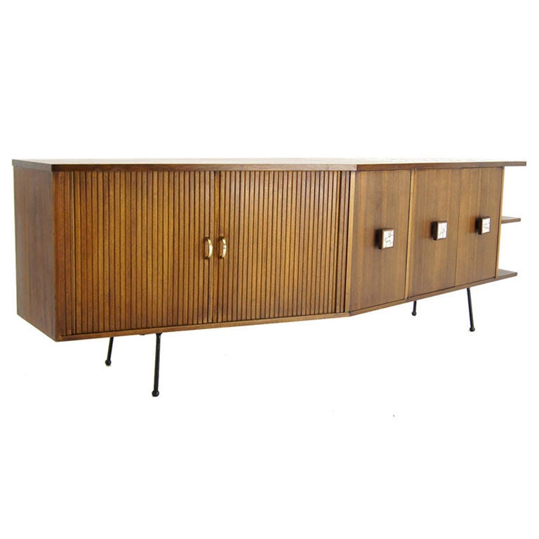 Mid Century Tambour Door Oiled Walnut Sideboard Credenza